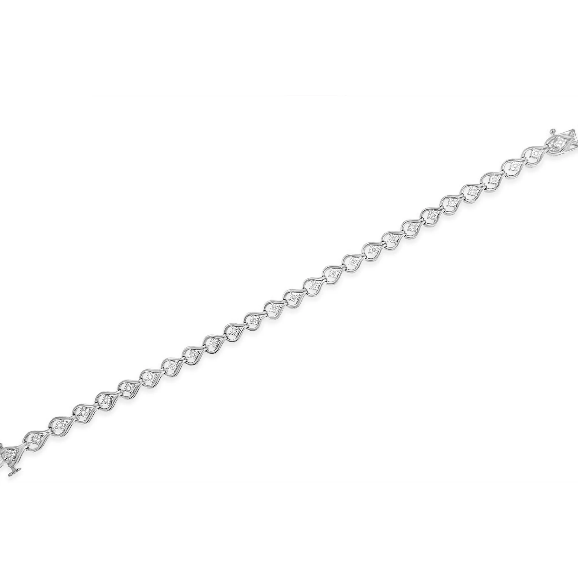 .925 Sterling Silver 1/4 Cttw Diamond Miracle-Set Teardrop Shaped 7” Link Bracelet