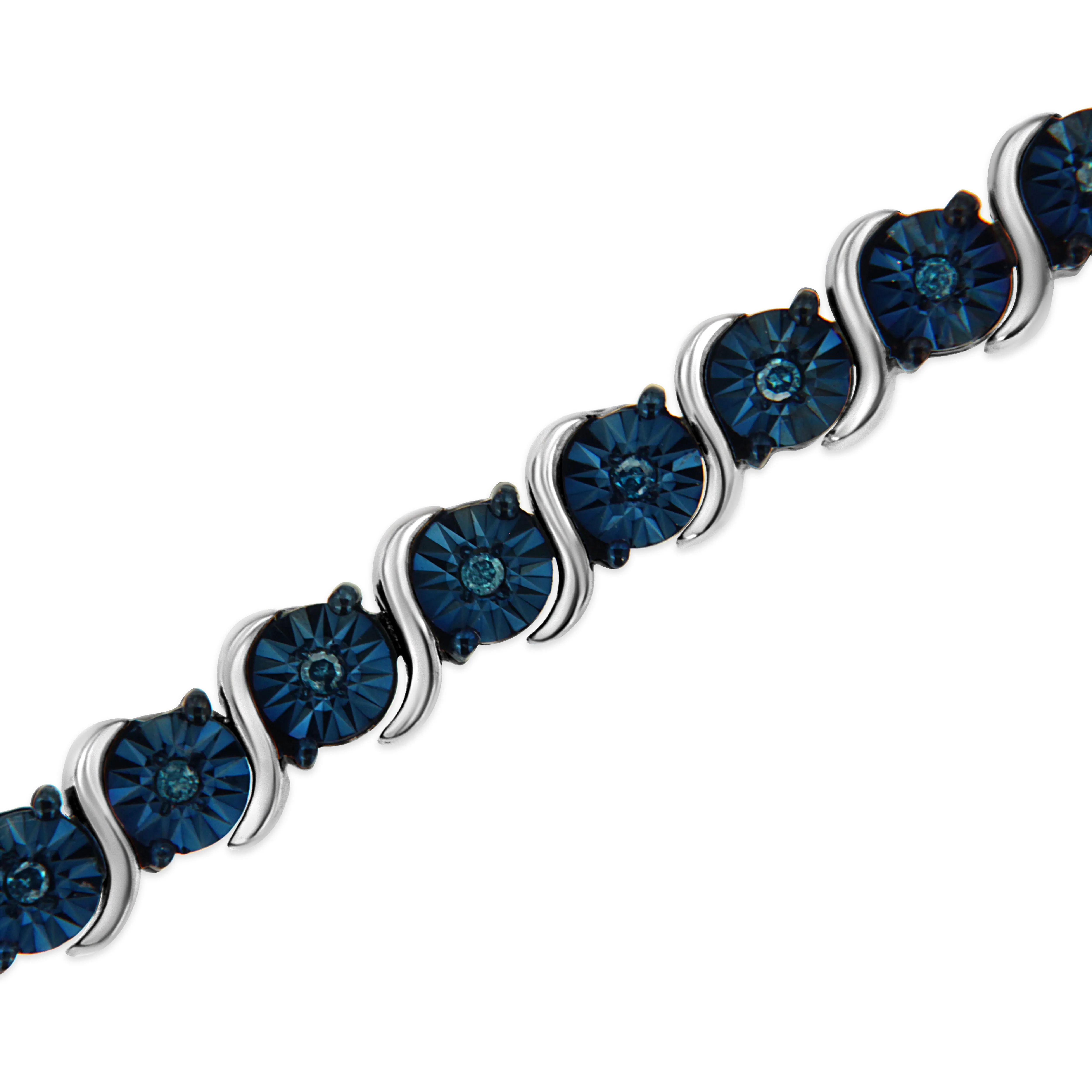 .925 Sterling Silver 1/4 Cttw Treated Blue Diamond Tennis 7" Bracelet