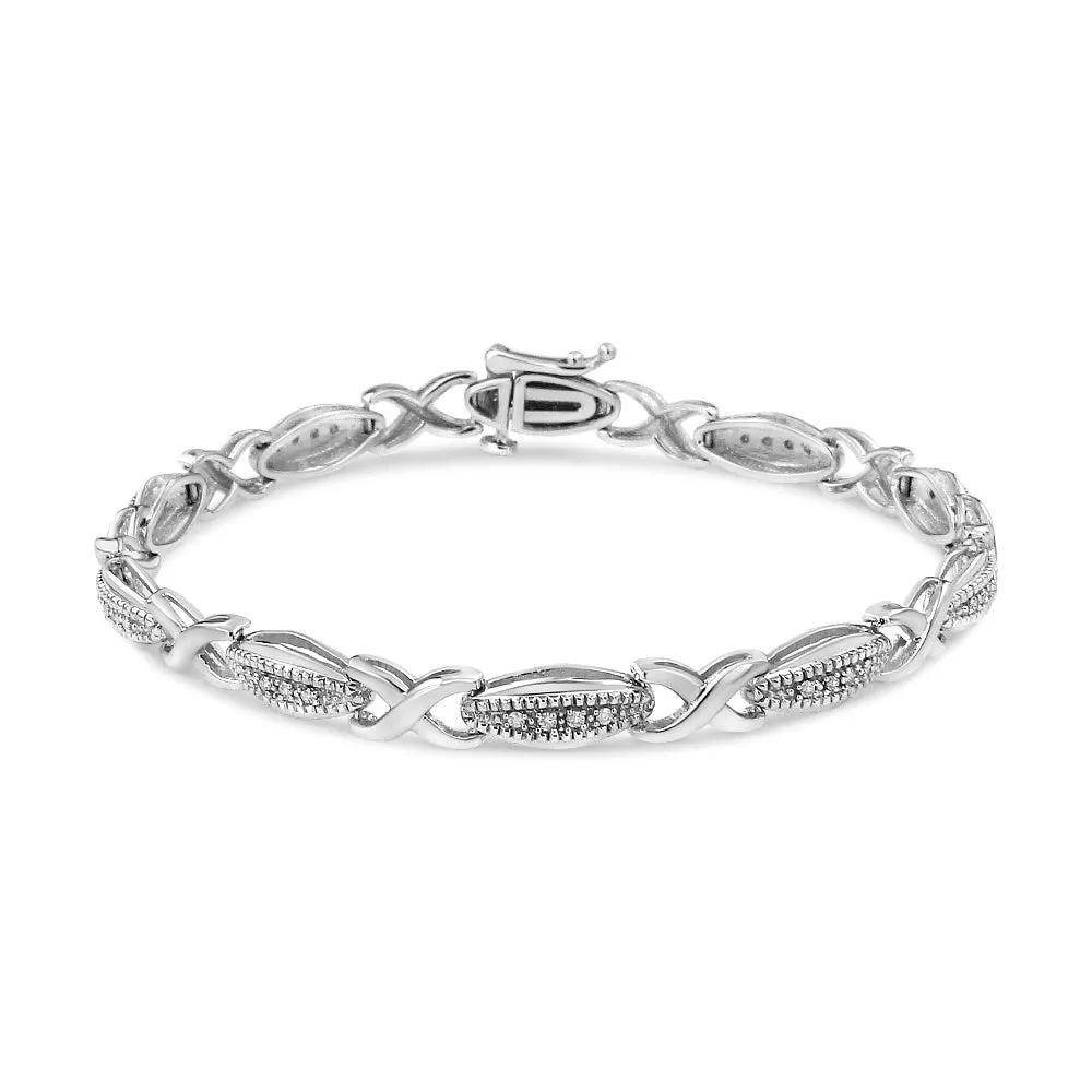 .925 Sterling Silver 1/5 Cttw Round-Cut Diamond "X" Link Bracelet