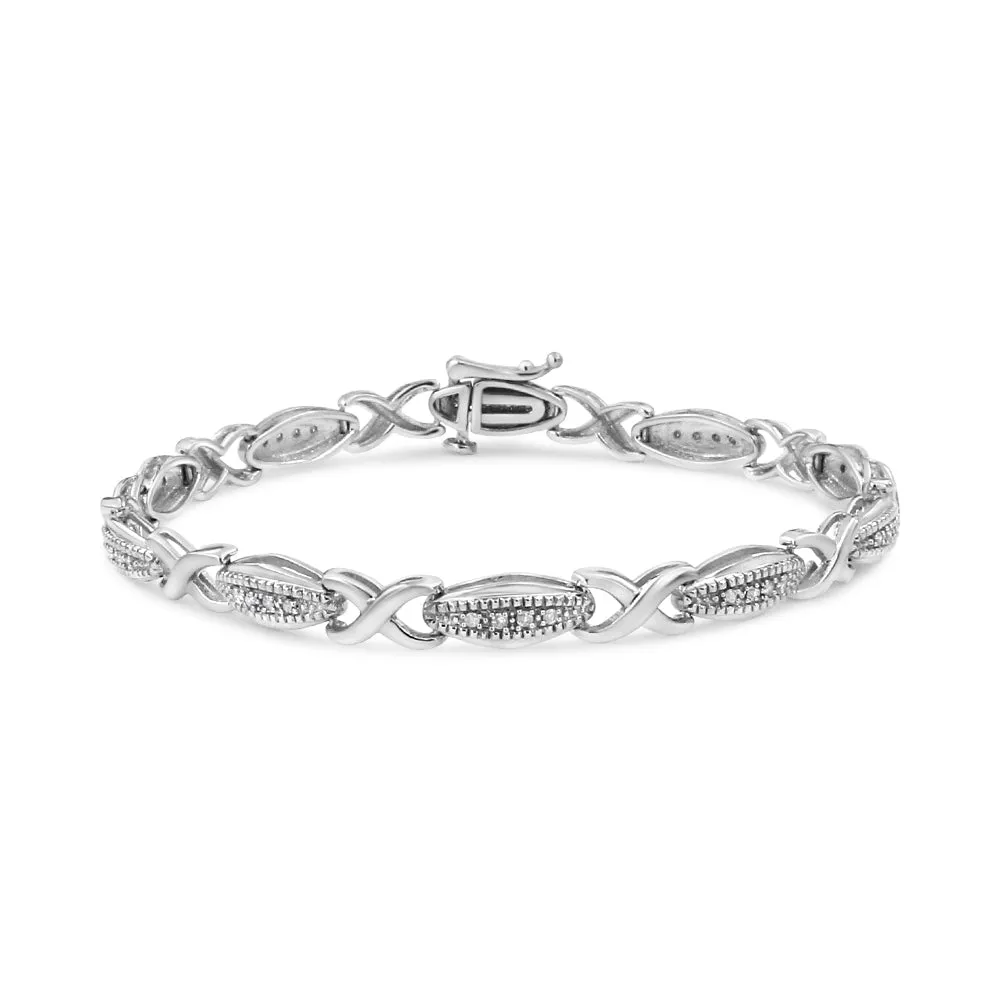 .925 Sterling Silver 1/5 Cttw Round-Cut Diamond "X" Link Bracelet