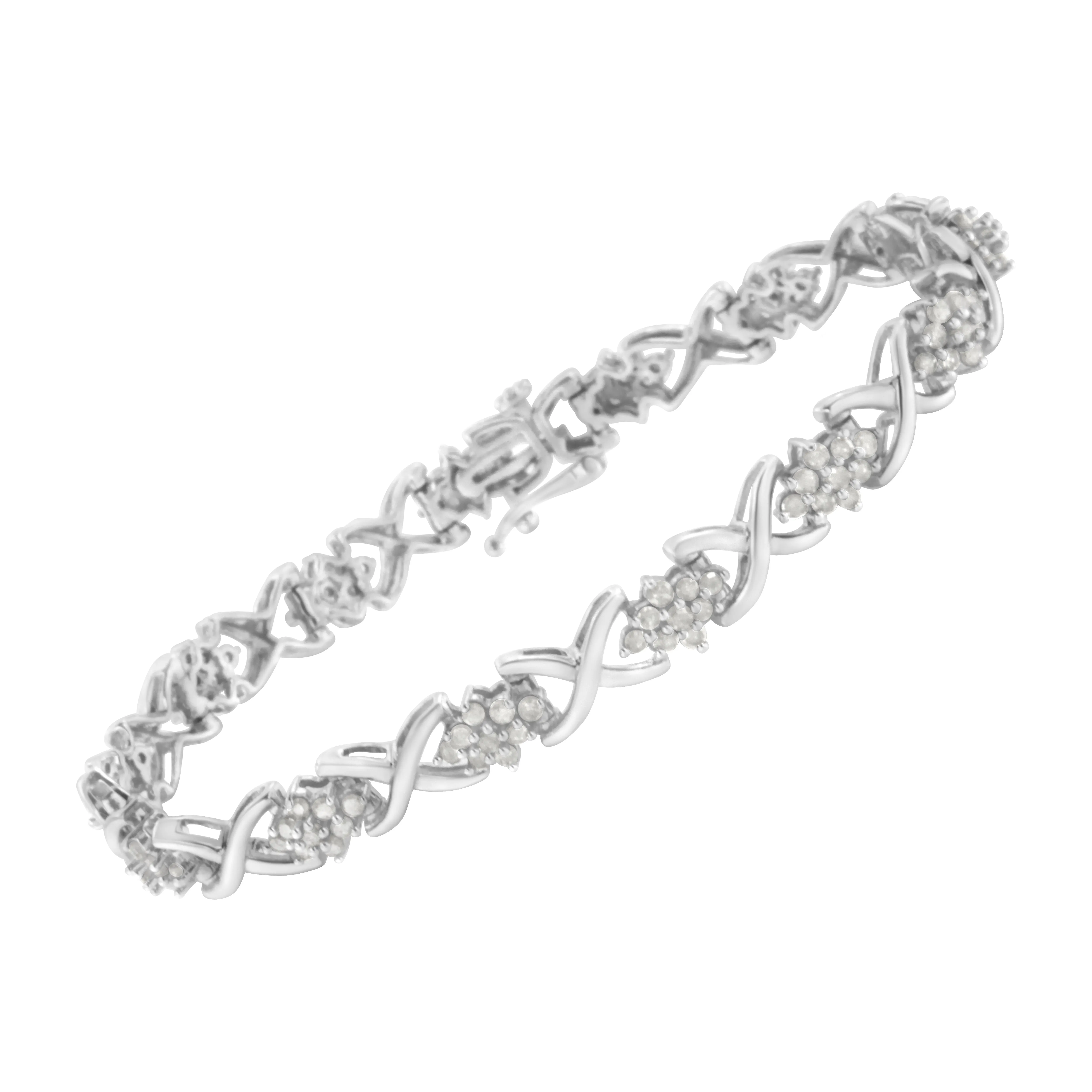 .925 Sterling Silver 2-1/4 Cttw Diamond 7” Cluster X Link Bracelet