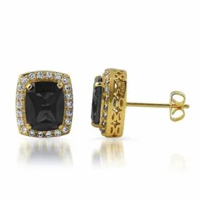 .925 Sterling Silver Gold Lab Black Diamond Gem Earrings