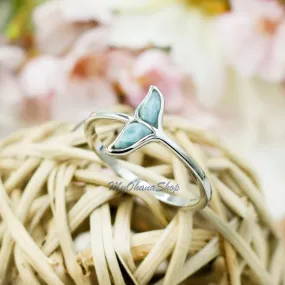 925 Sterling Silver Whale Tail Ring With Genuine Larimar Inlay. Orca Whale Tail Ring For Pinky, Index, Thumb, Ring Finger. Sea Life Jewelry.