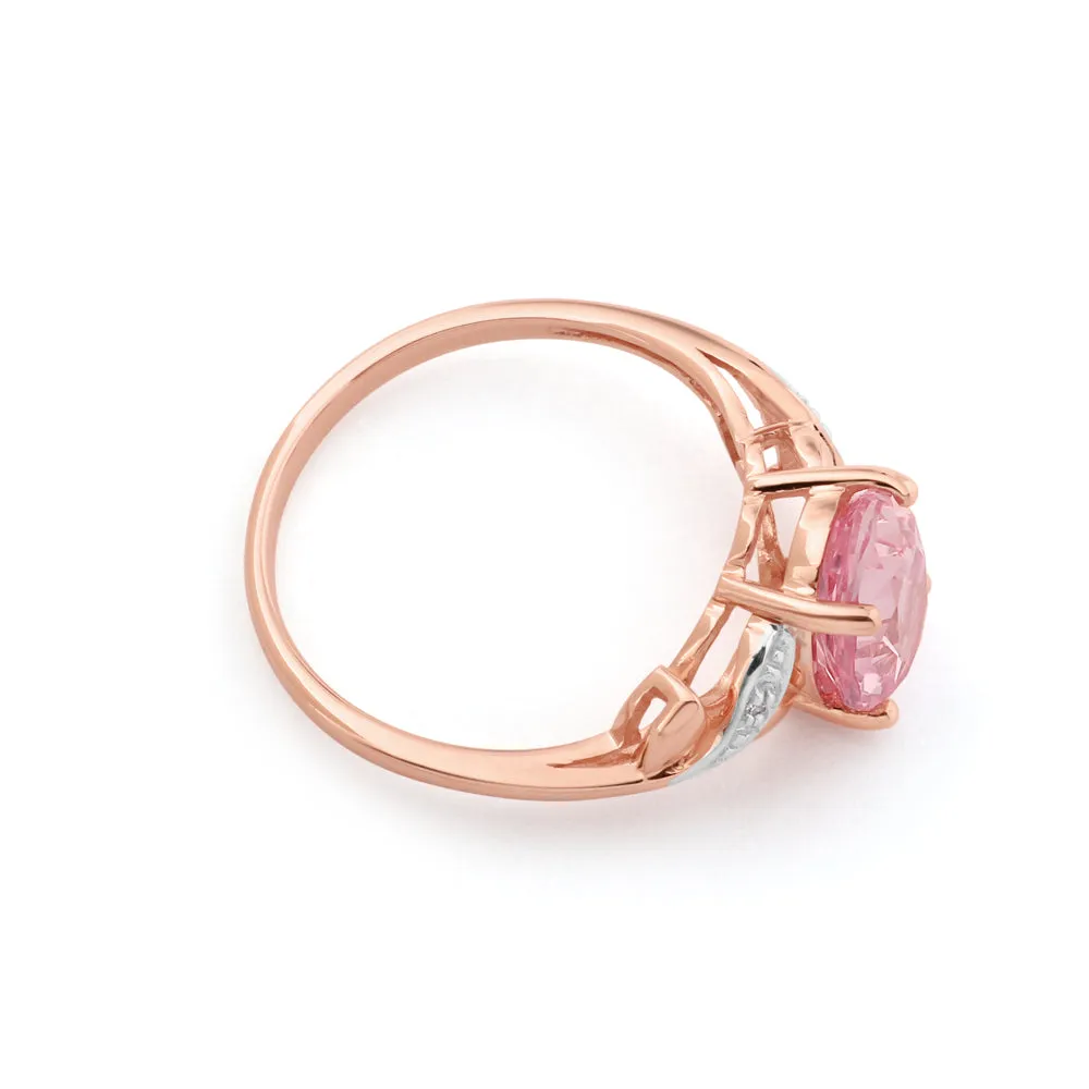 9ct Rose Gold Created Peach Sapphire & Diamond Ring