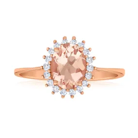 9ct Rose Gold Diamond   8x6mm Morganite Cluster Ring