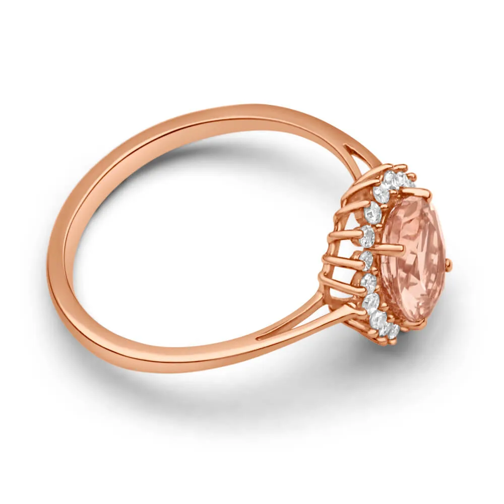 9ct Rose Gold Diamond   8x6mm Morganite Cluster Ring