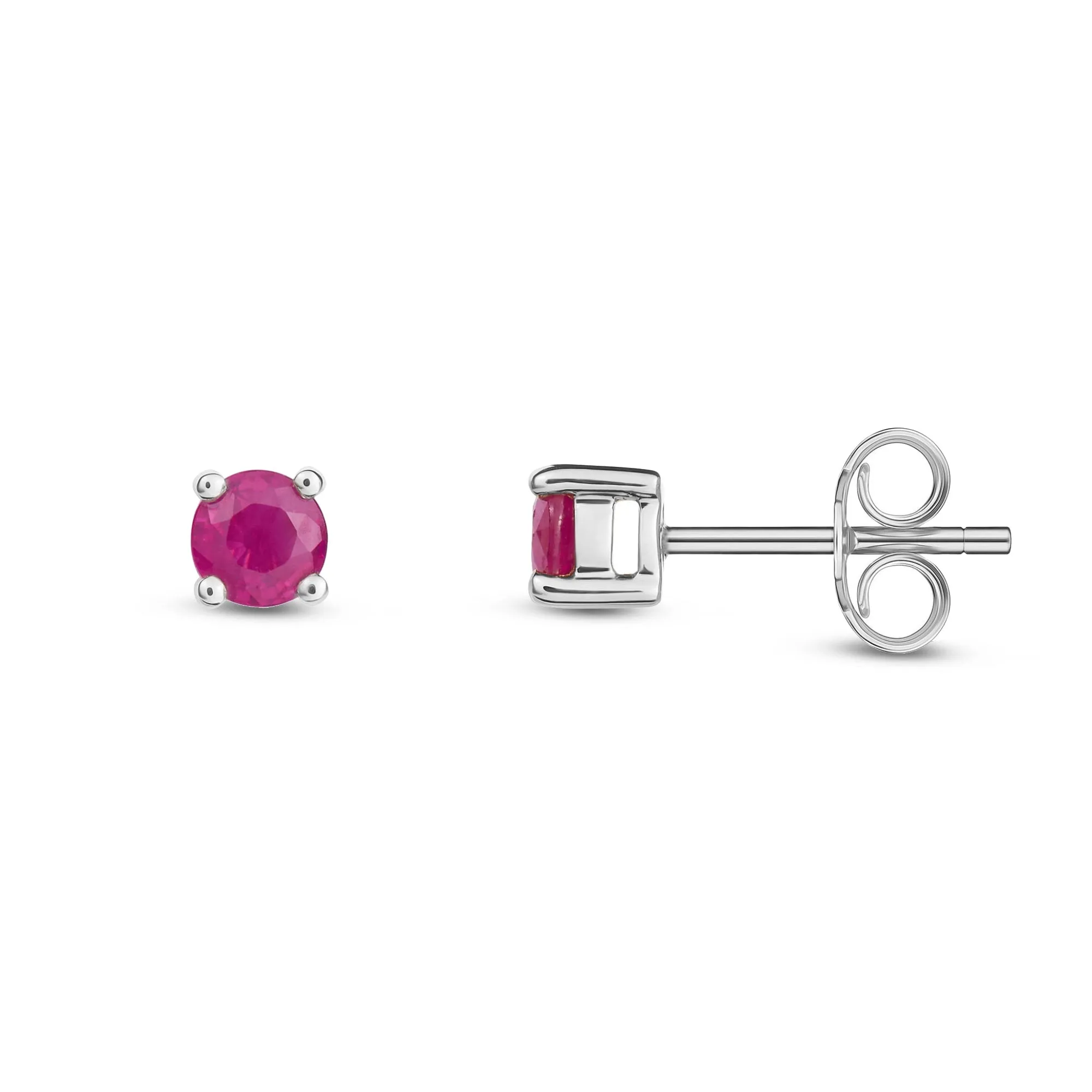 9ct White Gold Ruby 4mm Four Claw Stud Earrings