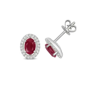 9ct White Gold Ruby & Diamond Halo Stud Earrings