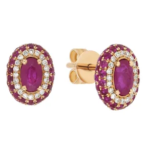 9ct Yellow Gold Natural Ruby & Diamond Studs