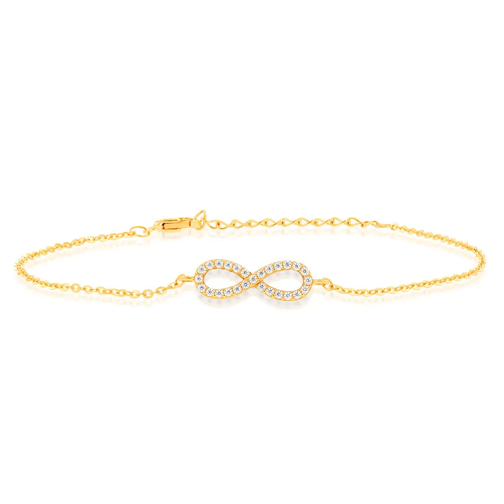 9ct Yellow Gold "Everlasting Love" 19cm Zirconia Infinity Bracelet