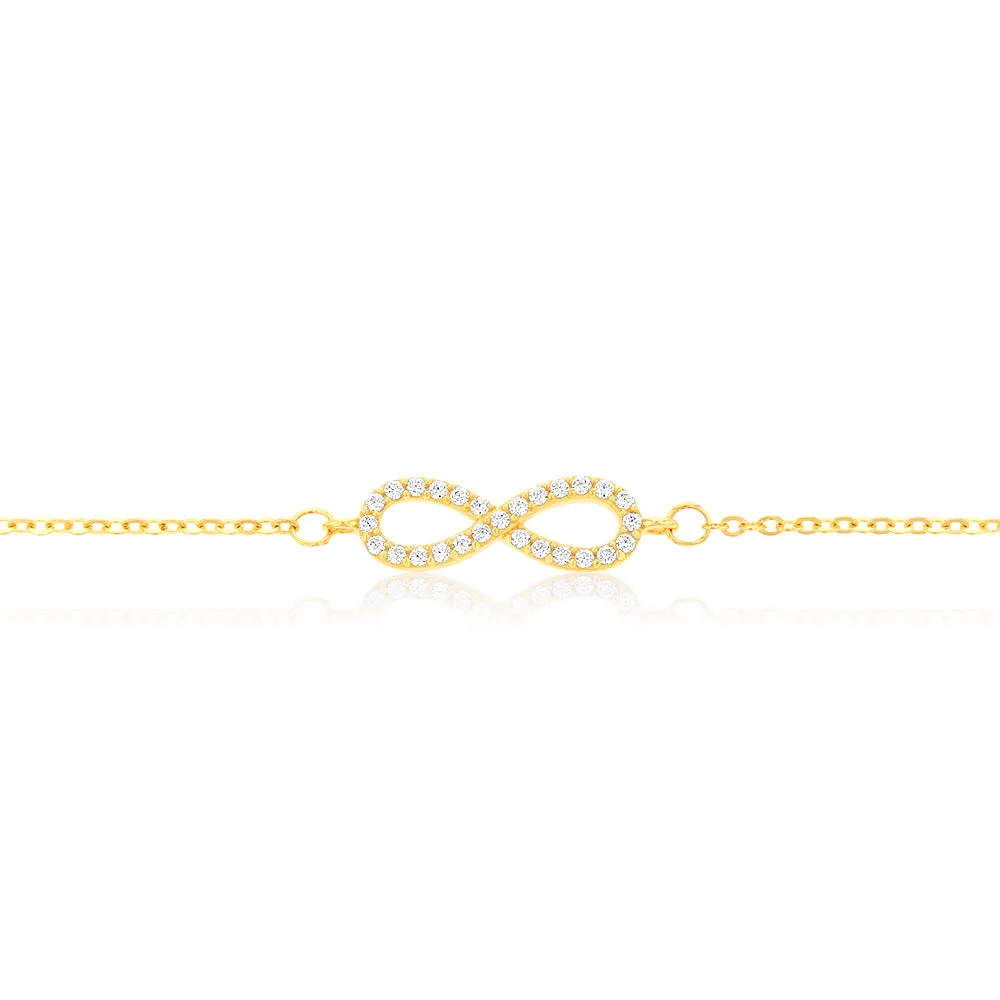 9ct Yellow Gold "Everlasting Love" 19cm Zirconia Infinity Bracelet