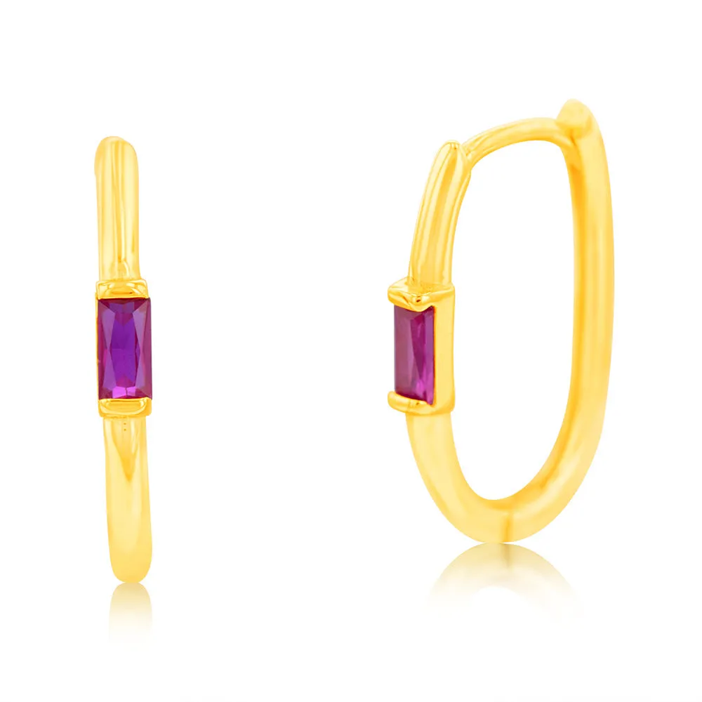 9ct Yellow Gold Ruby Elongated Sleeper Earrings