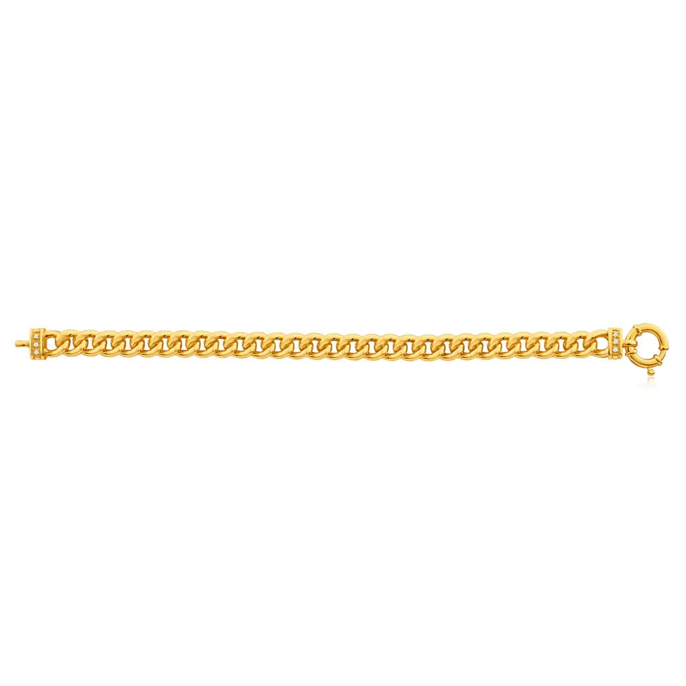 9ct Yellow Gold Silver Filled Cubic Zirconia 20cm Twist Curb Bracelet