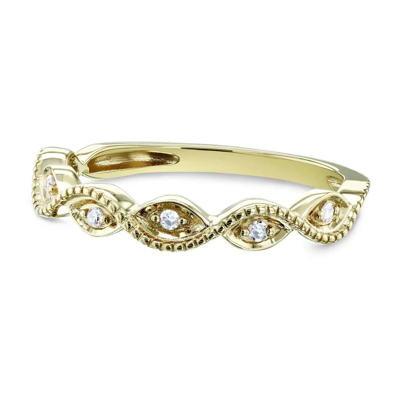 Accent Diamond Stackable Braided Fashion Ring in 10k Yellow Gold