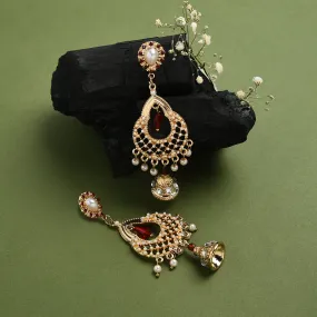 Accessorize London Women's Red Bead And Pearl Jhumkas