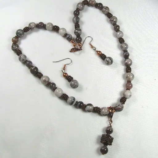 Agate and Copper Gemstone Necklace & Earring Set