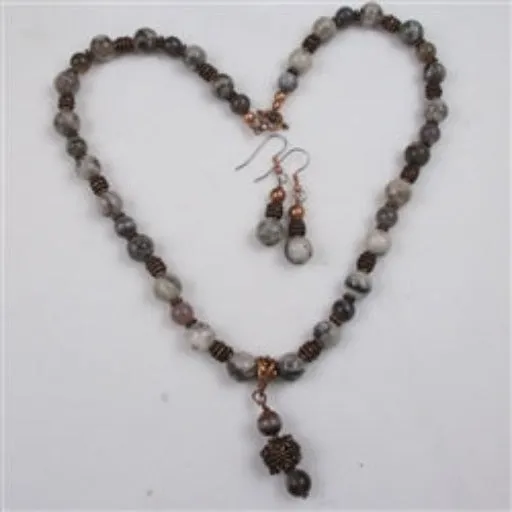 Agate and Copper Gemstone Necklace & Earring Set