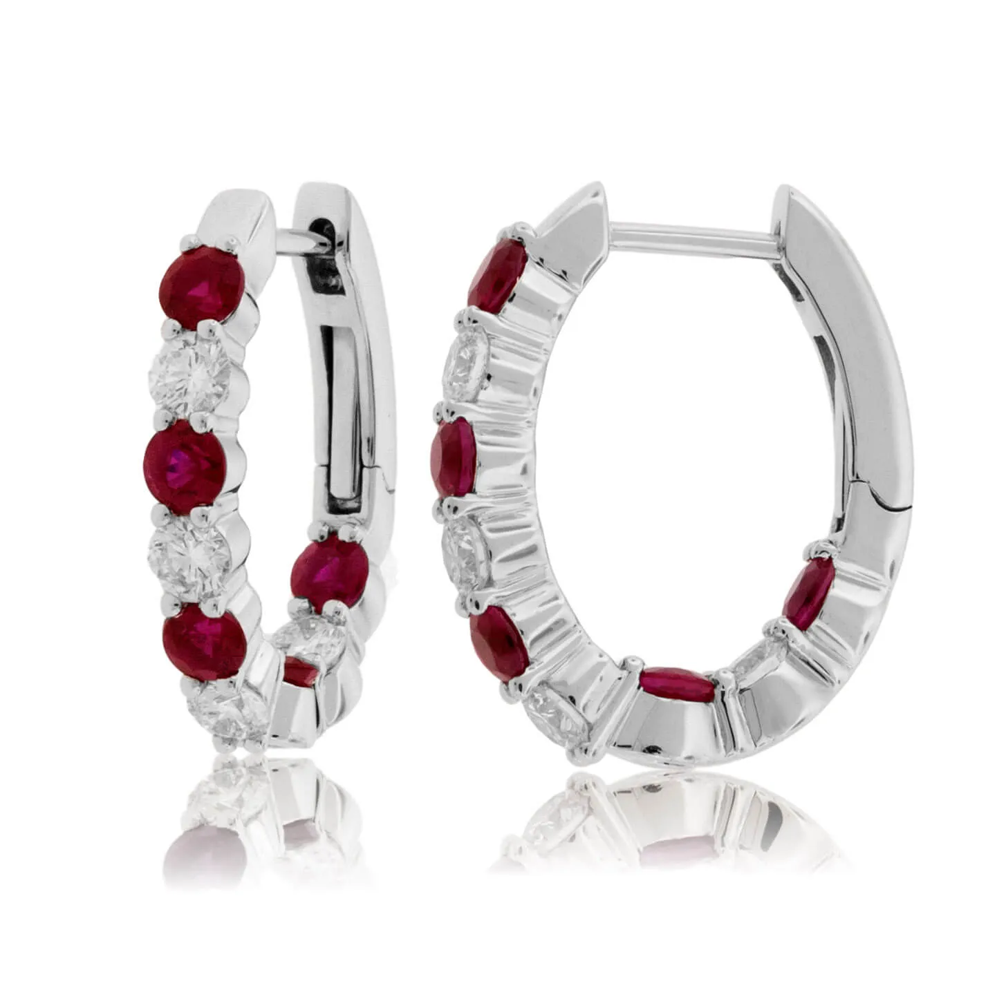 Alternating Ruby & Diamond Huggie Hoop Earrings