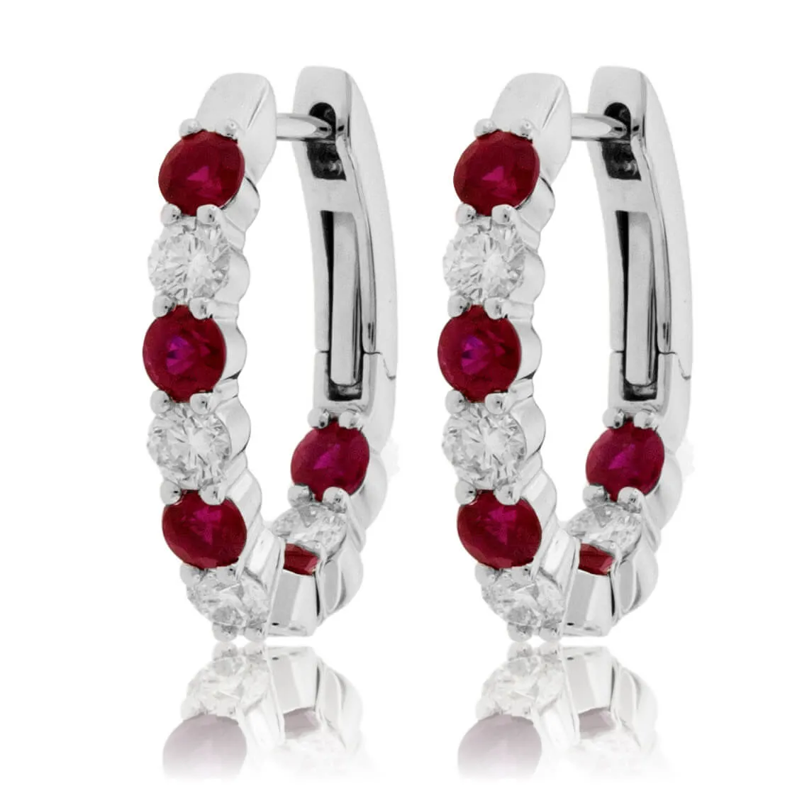 Alternating Ruby & Diamond Huggie Hoop Earrings