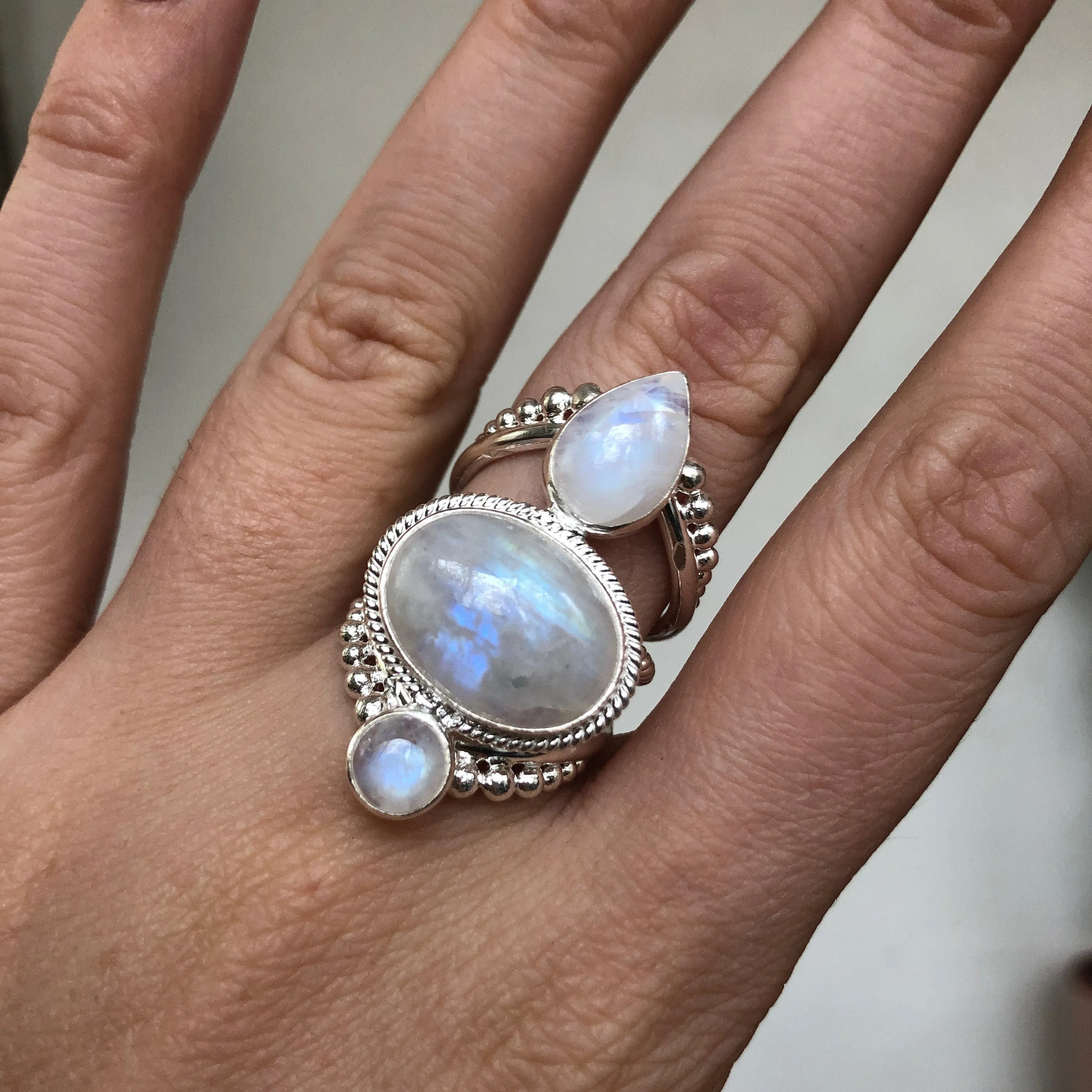 Amalthea Sterling Silver Rainbow Moonstone Ring