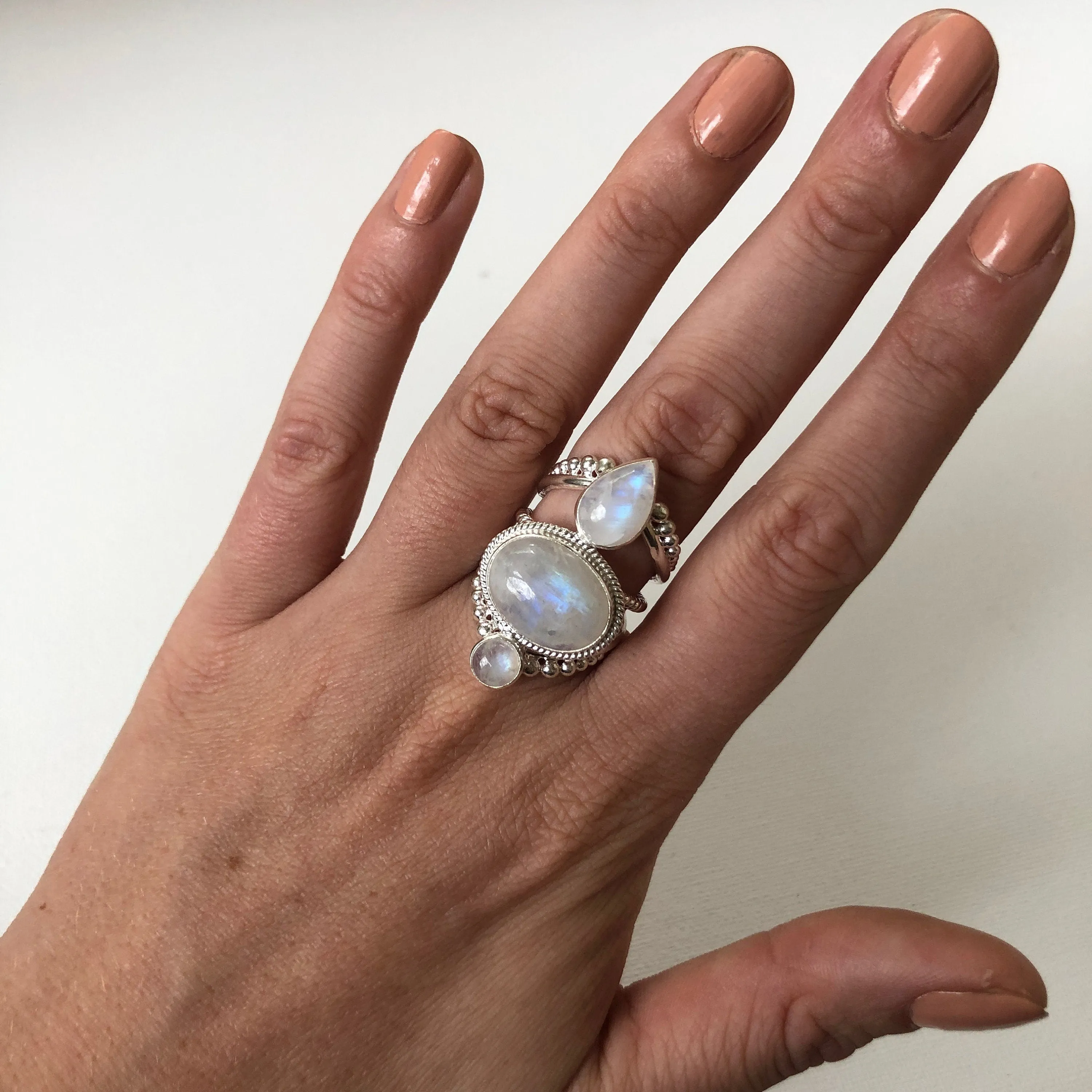 Amalthea Sterling Silver Rainbow Moonstone Ring