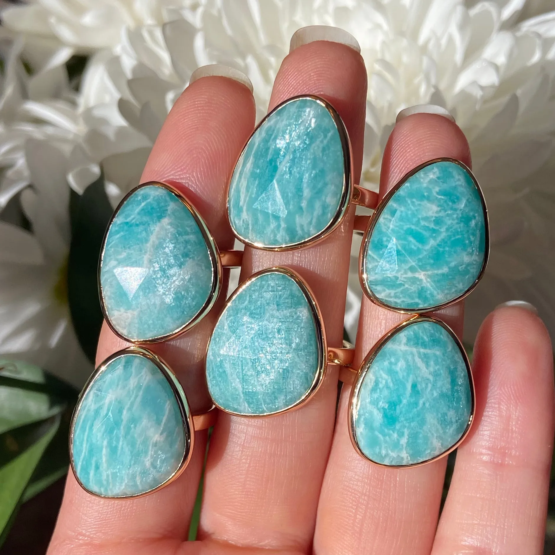 Amazonite Large Gemstone Cocktail Ring in Gold