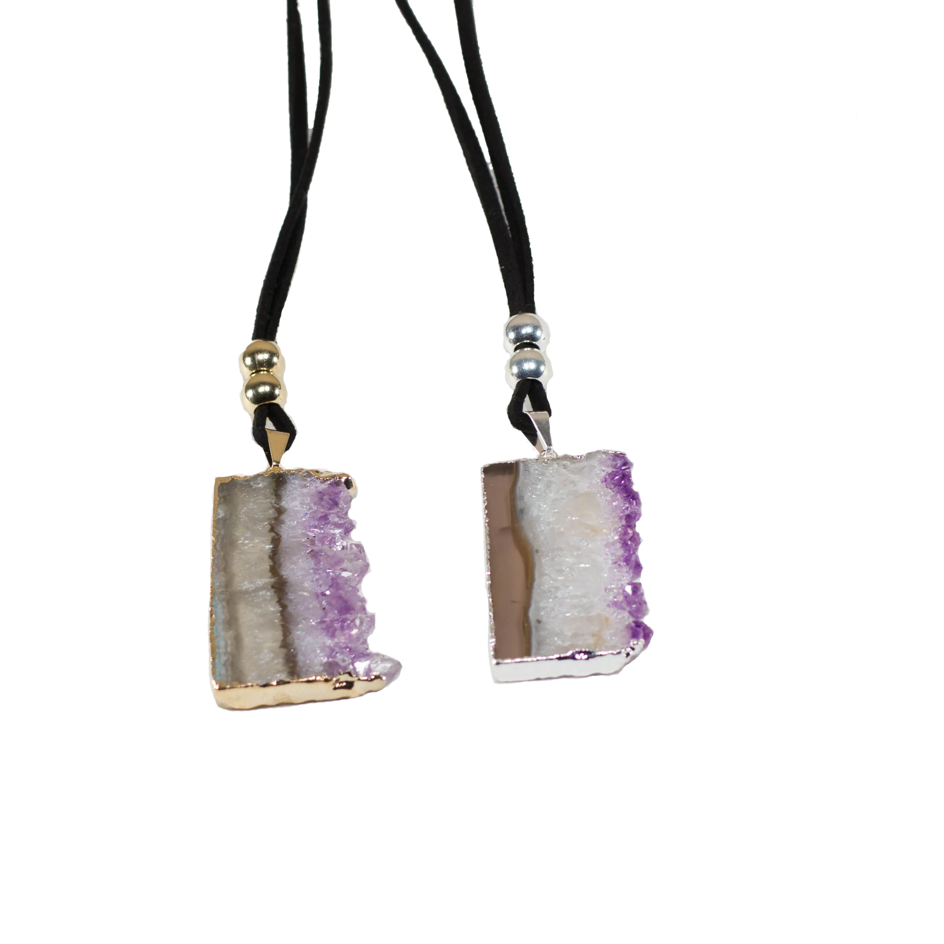 Amethyst Vertical Slice on a Leather Necklace