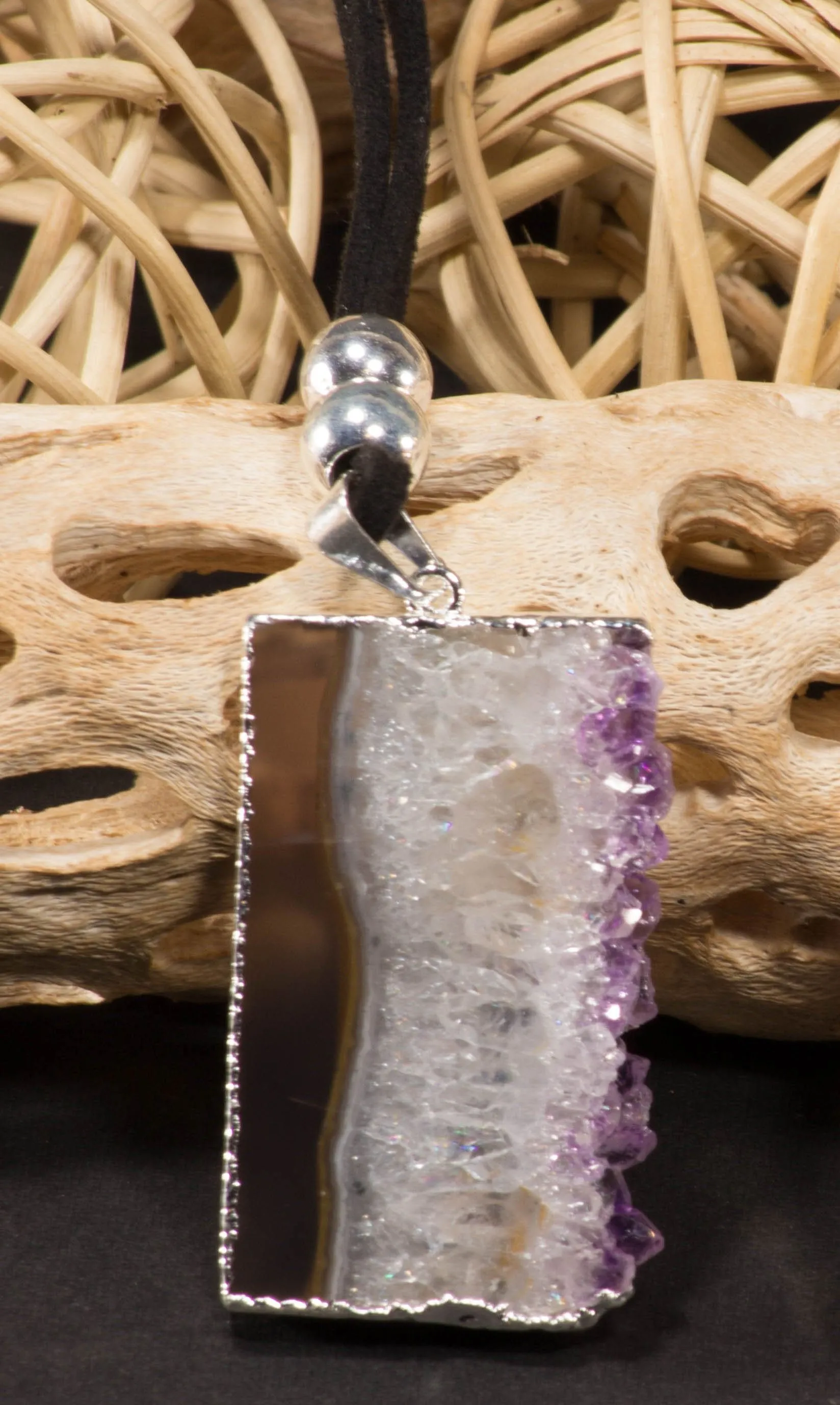 Amethyst Vertical Slice on a Leather Necklace