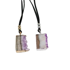 Amethyst Vertical Slice on a Leather Necklace