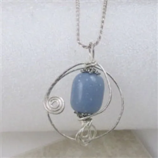 Angelite Pendant Wrapped in Sterling Silver on Silver Chain