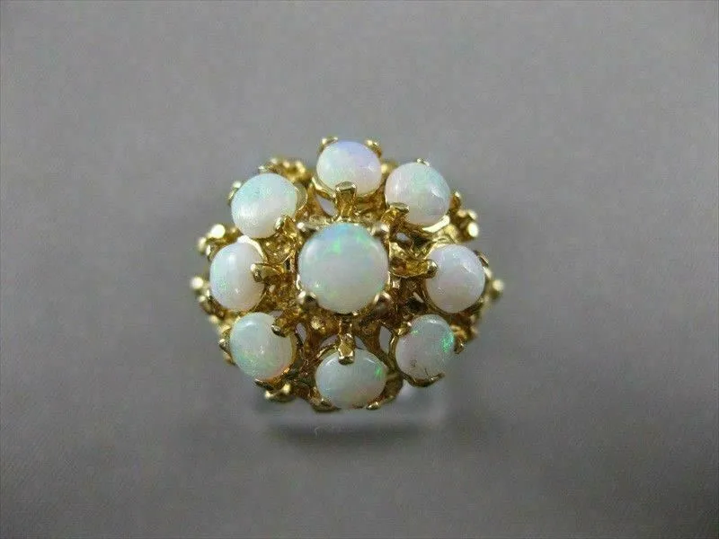 ANTIQUE FIERY OPAL 14K Y GOLD ROUND FLOWER CLUSTER FILIGREE COCKTAIL RING #21455