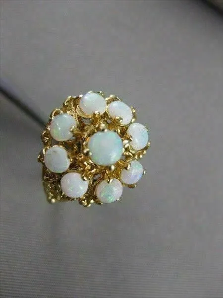 ANTIQUE FIERY OPAL 14K Y GOLD ROUND FLOWER CLUSTER FILIGREE COCKTAIL RING #21455