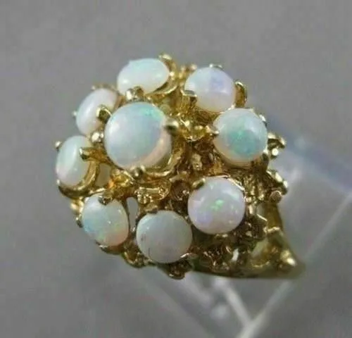 ANTIQUE FIERY OPAL 14K Y GOLD ROUND FLOWER CLUSTER FILIGREE COCKTAIL RING #21455