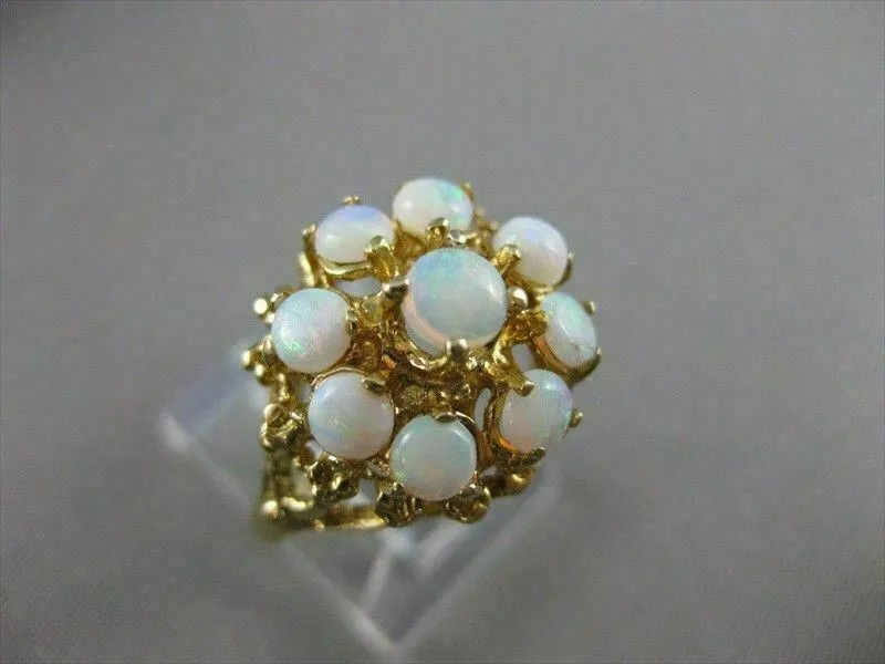 ANTIQUE FIERY OPAL 14K Y GOLD ROUND FLOWER CLUSTER FILIGREE COCKTAIL RING #21455