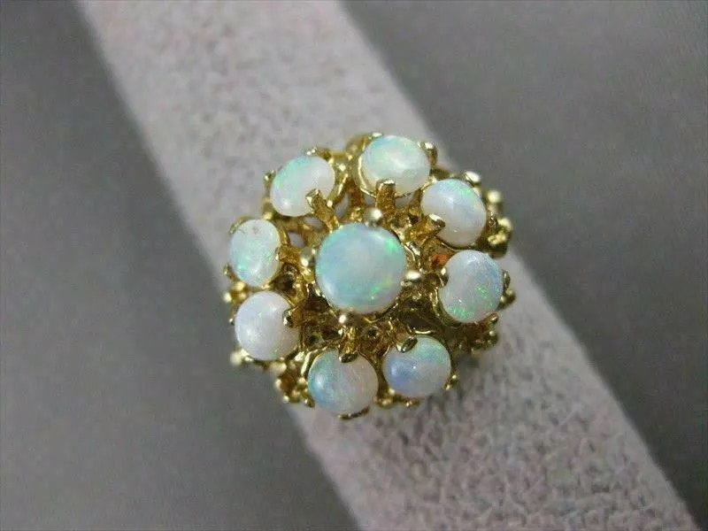 ANTIQUE FIERY OPAL 14K Y GOLD ROUND FLOWER CLUSTER FILIGREE COCKTAIL RING #21455