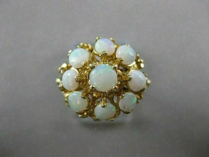 ANTIQUE FIERY OPAL 14K Y GOLD ROUND FLOWER CLUSTER FILIGREE COCKTAIL RING #21455