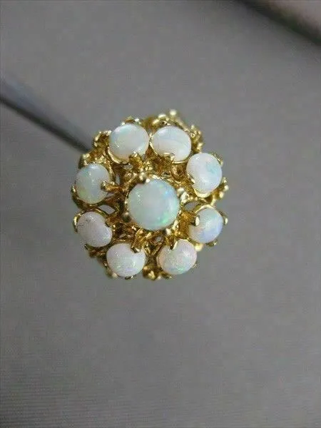 ANTIQUE FIERY OPAL 14K Y GOLD ROUND FLOWER CLUSTER FILIGREE COCKTAIL RING #21455