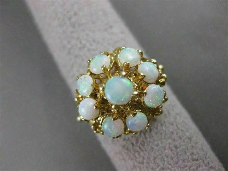 ANTIQUE FIERY OPAL 14K Y GOLD ROUND FLOWER CLUSTER FILIGREE COCKTAIL RING #21455