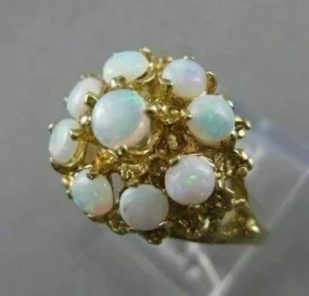 ANTIQUE FIERY OPAL 14K Y GOLD ROUND FLOWER CLUSTER FILIGREE COCKTAIL RING #21455