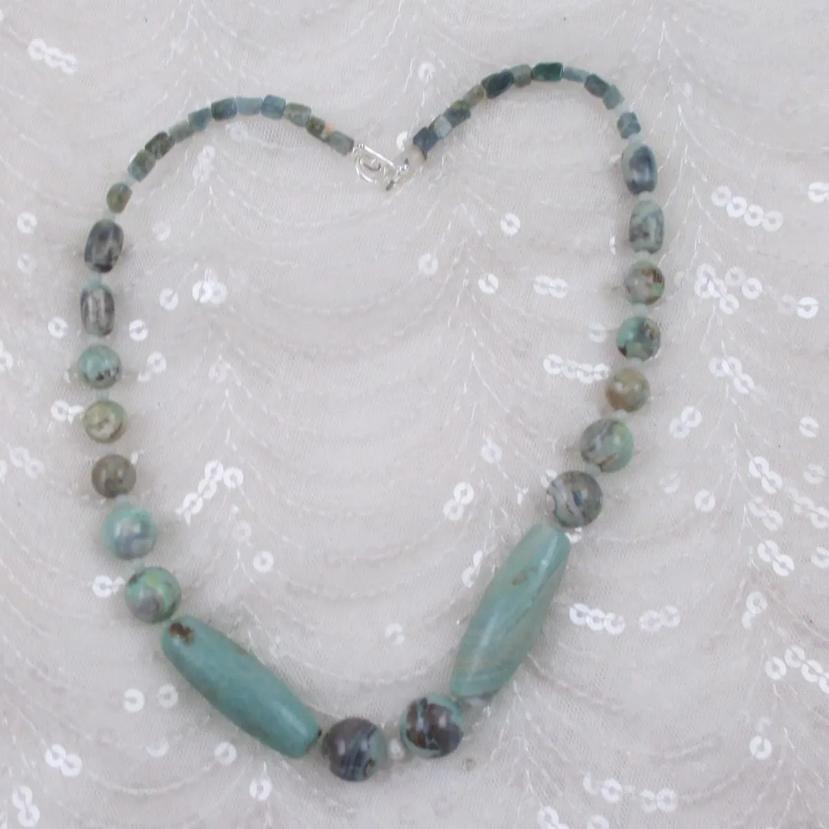 Aqua Fire Agate Gemstone Beaded Necklace