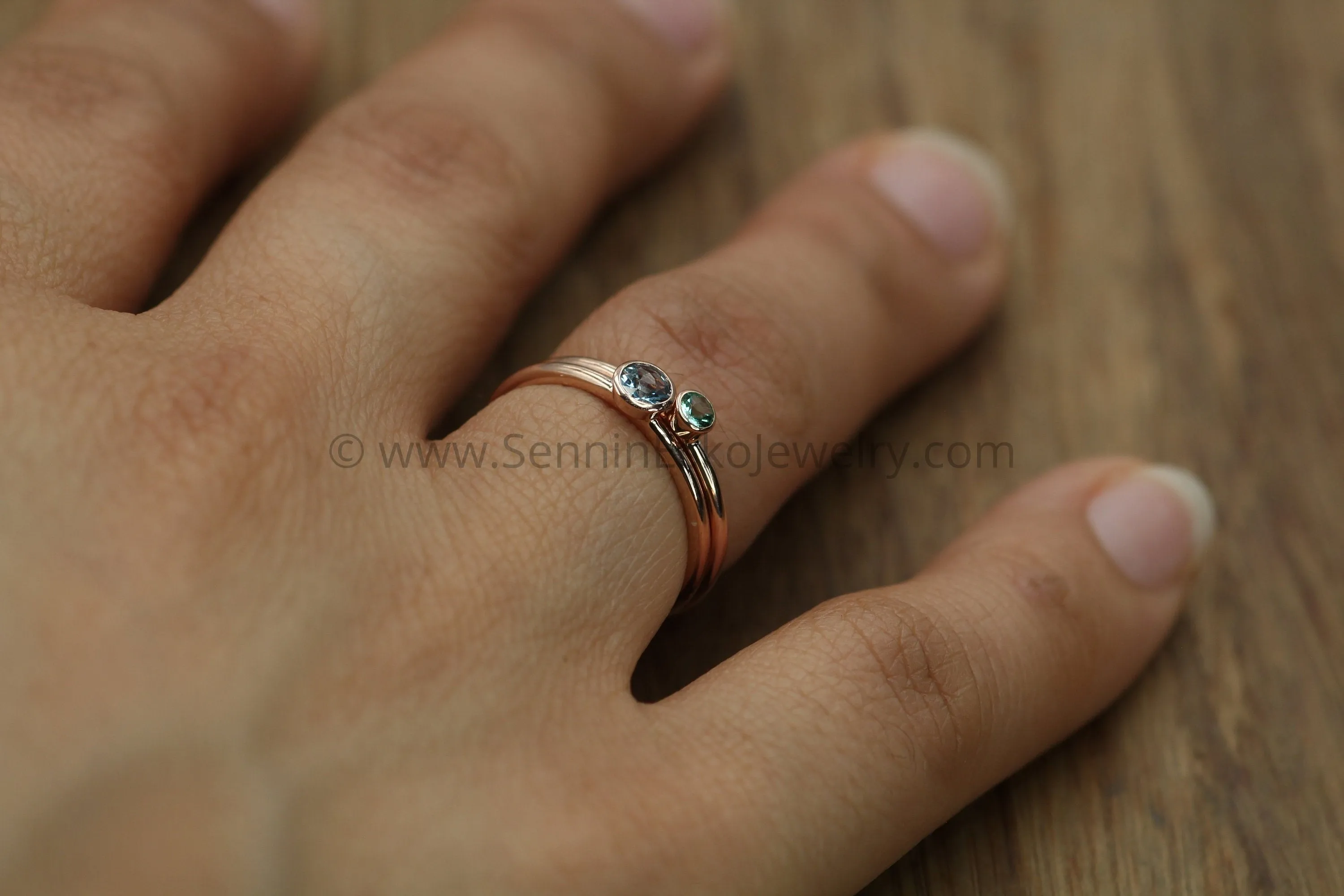 Aquamarine Rose Gold Stacking Ring - Precision Cut Aquamarine Ring - Aquamarine Bezel Ring