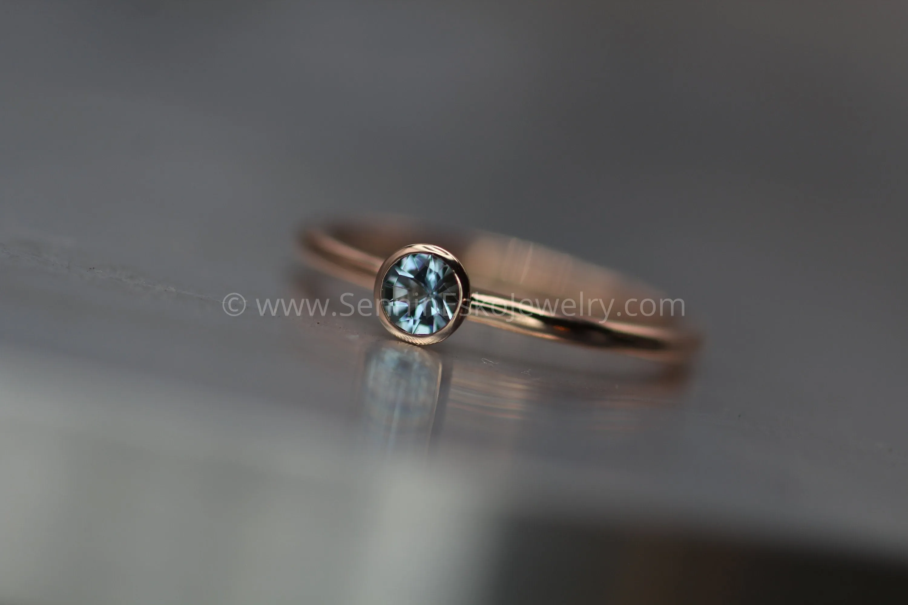 Aquamarine Rose Gold Stacking Ring - Precision Cut Aquamarine Ring - Aquamarine Bezel Ring