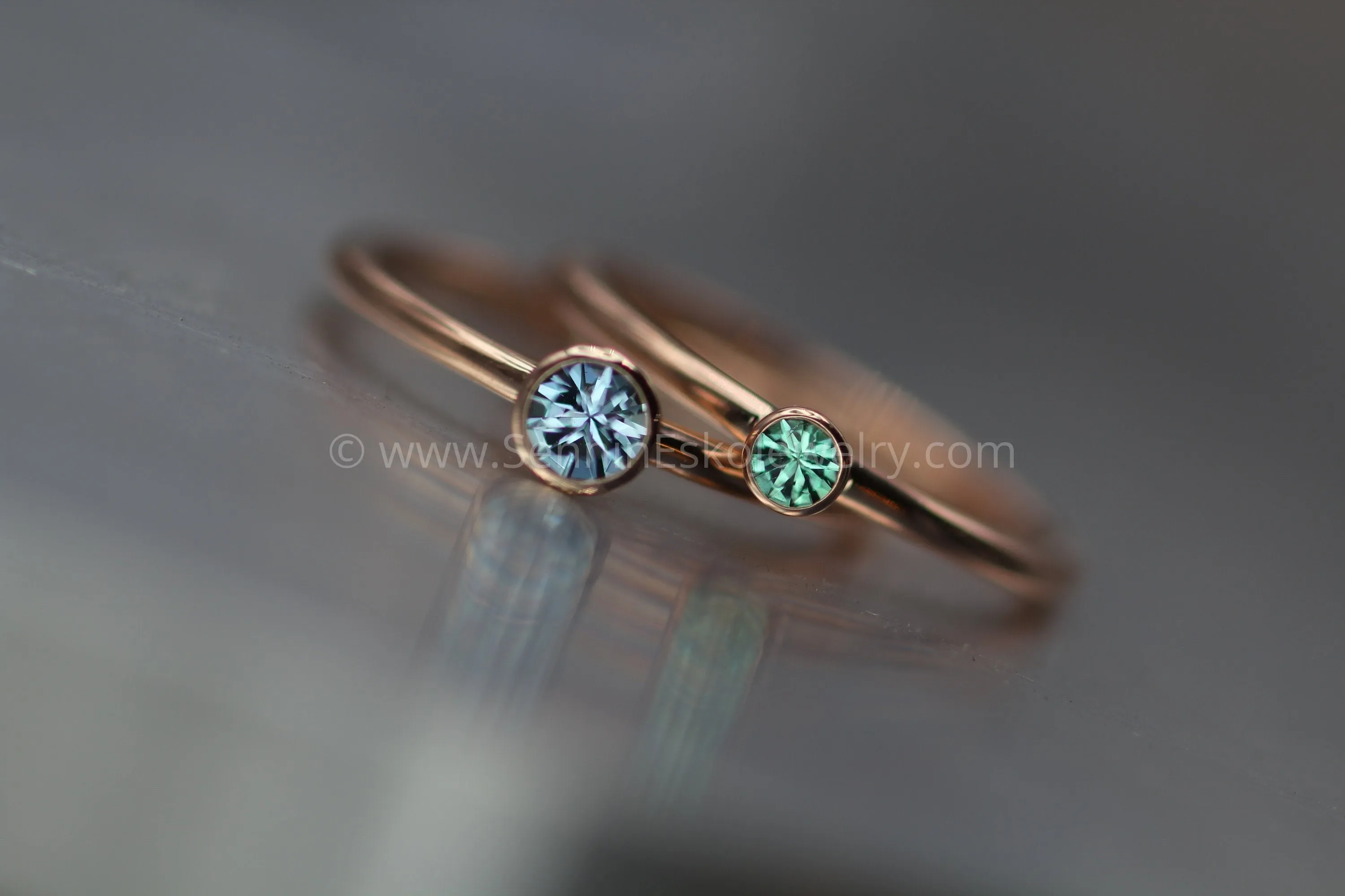 Aquamarine Rose Gold Stacking Ring - Precision Cut Aquamarine Ring - Aquamarine Bezel Ring