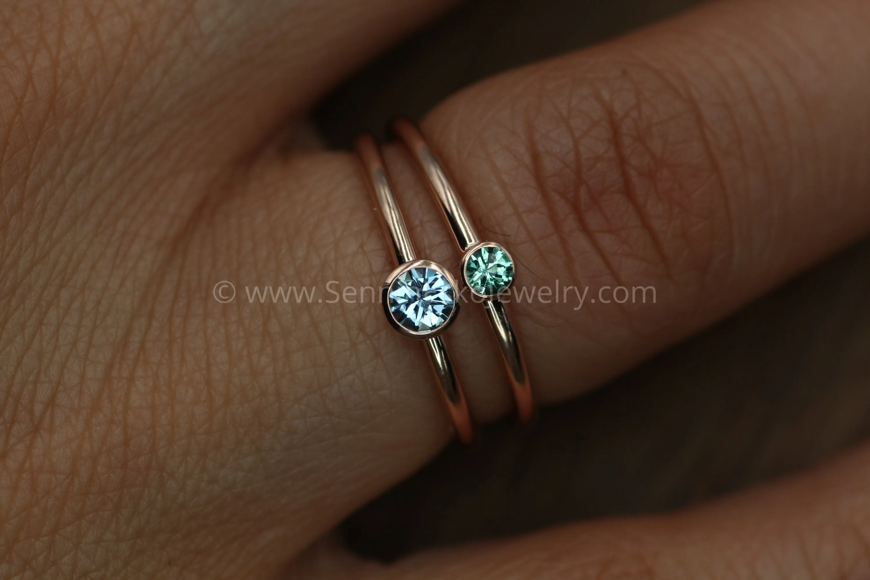 Aquamarine Rose Gold Stacking Ring - Precision Cut Aquamarine Ring - Aquamarine Bezel Ring