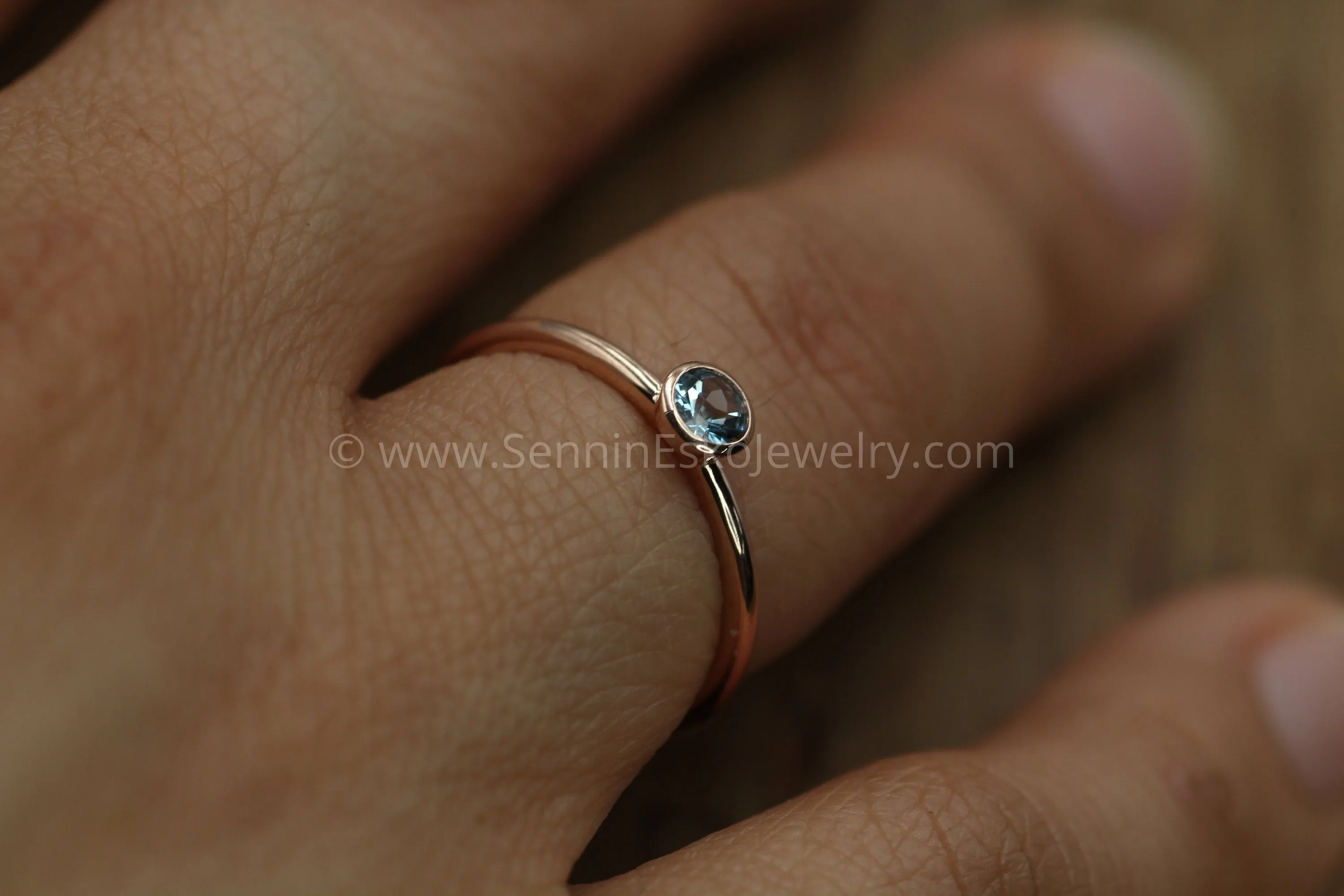 Aquamarine Rose Gold Stacking Ring - Precision Cut Aquamarine Ring - Aquamarine Bezel Ring