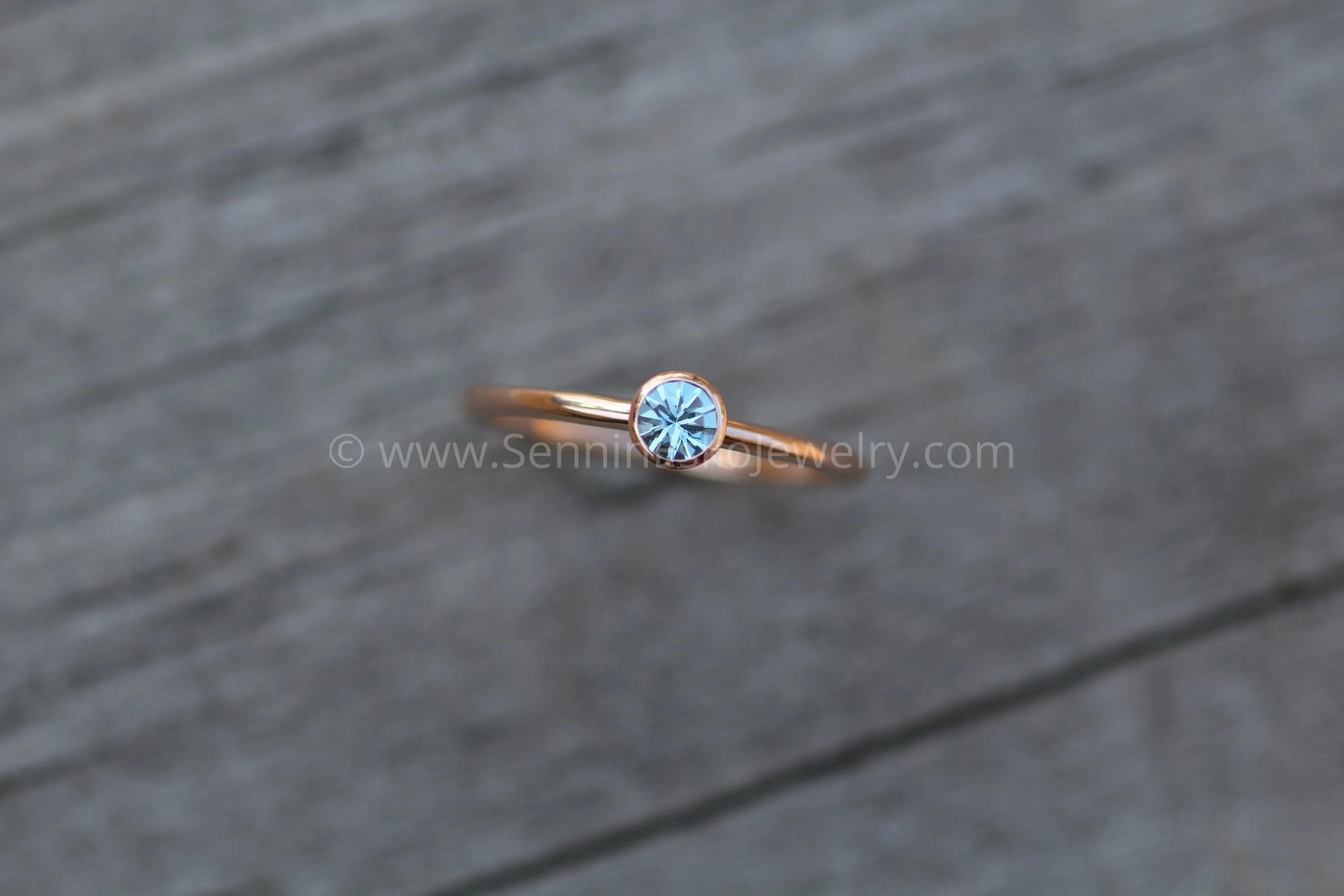 Aquamarine Rose Gold Stacking Ring - Precision Cut Aquamarine Ring - Aquamarine Bezel Ring