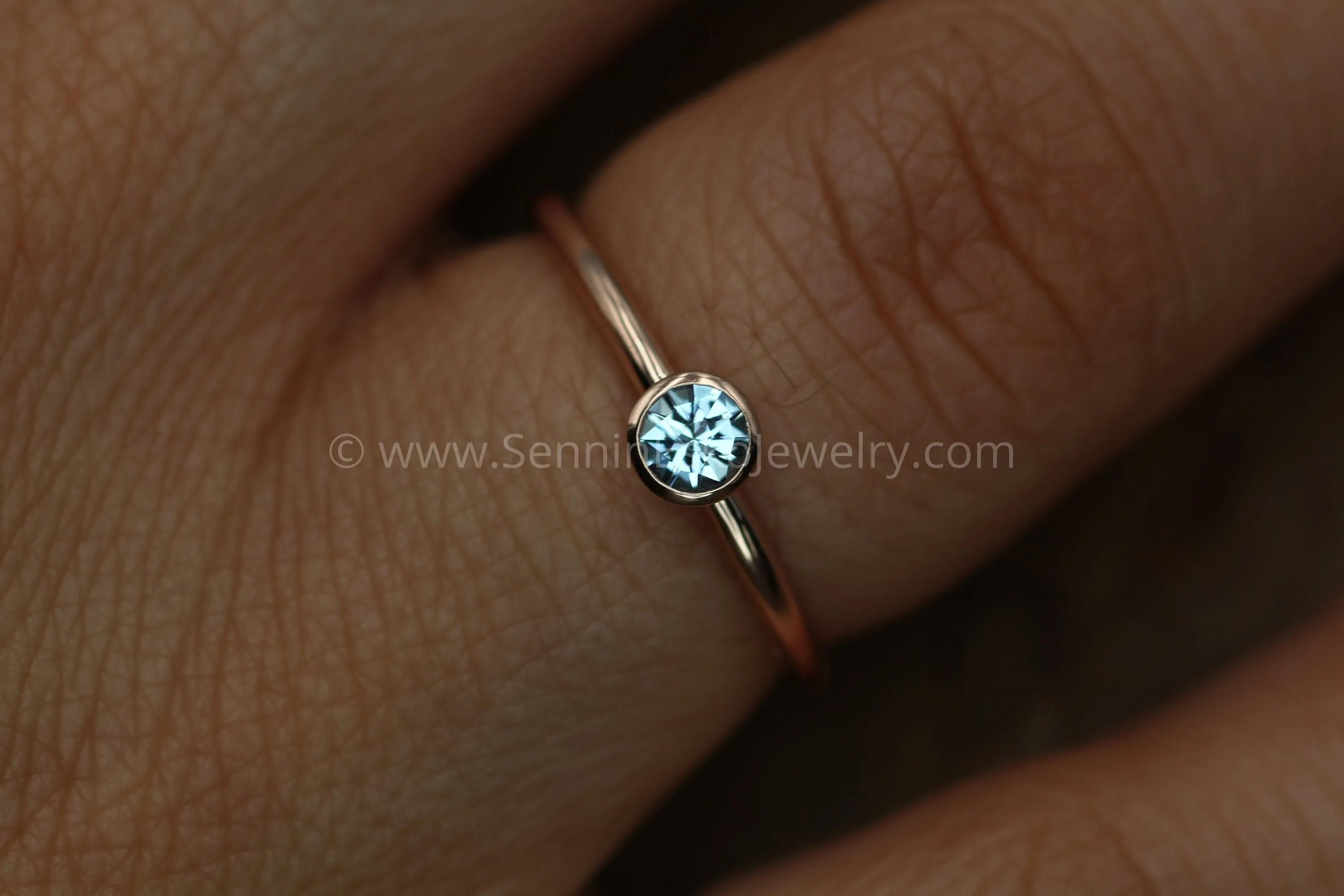 Aquamarine Rose Gold Stacking Ring - Precision Cut Aquamarine Ring - Aquamarine Bezel Ring