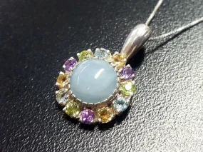 Aquamarine Victorian Necklace - Genuine Aquamarine Pendant - Multistone Pendant