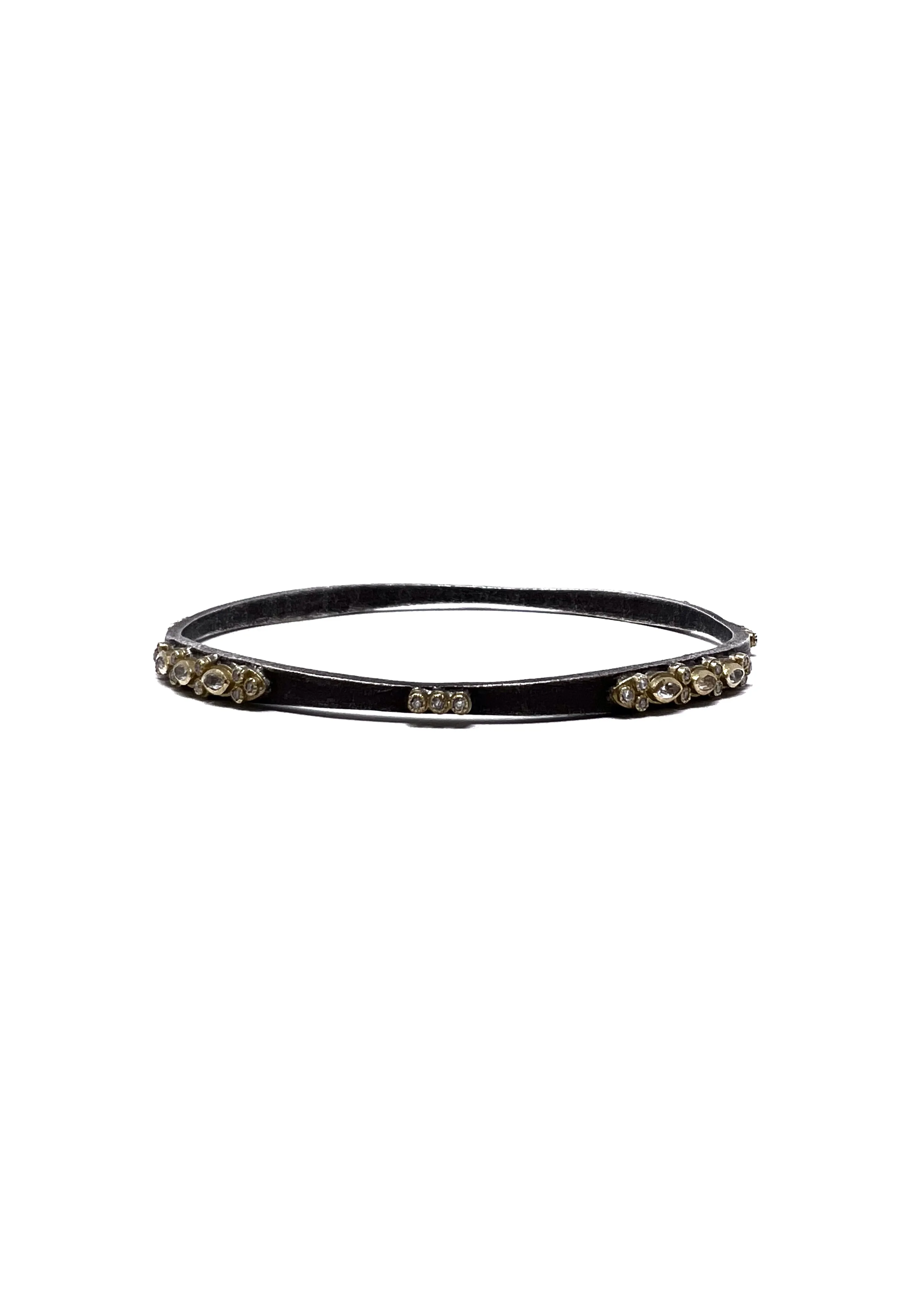 Armenta 18K Med White Sapphire & Diamond Textured Oxidized SS Bangle