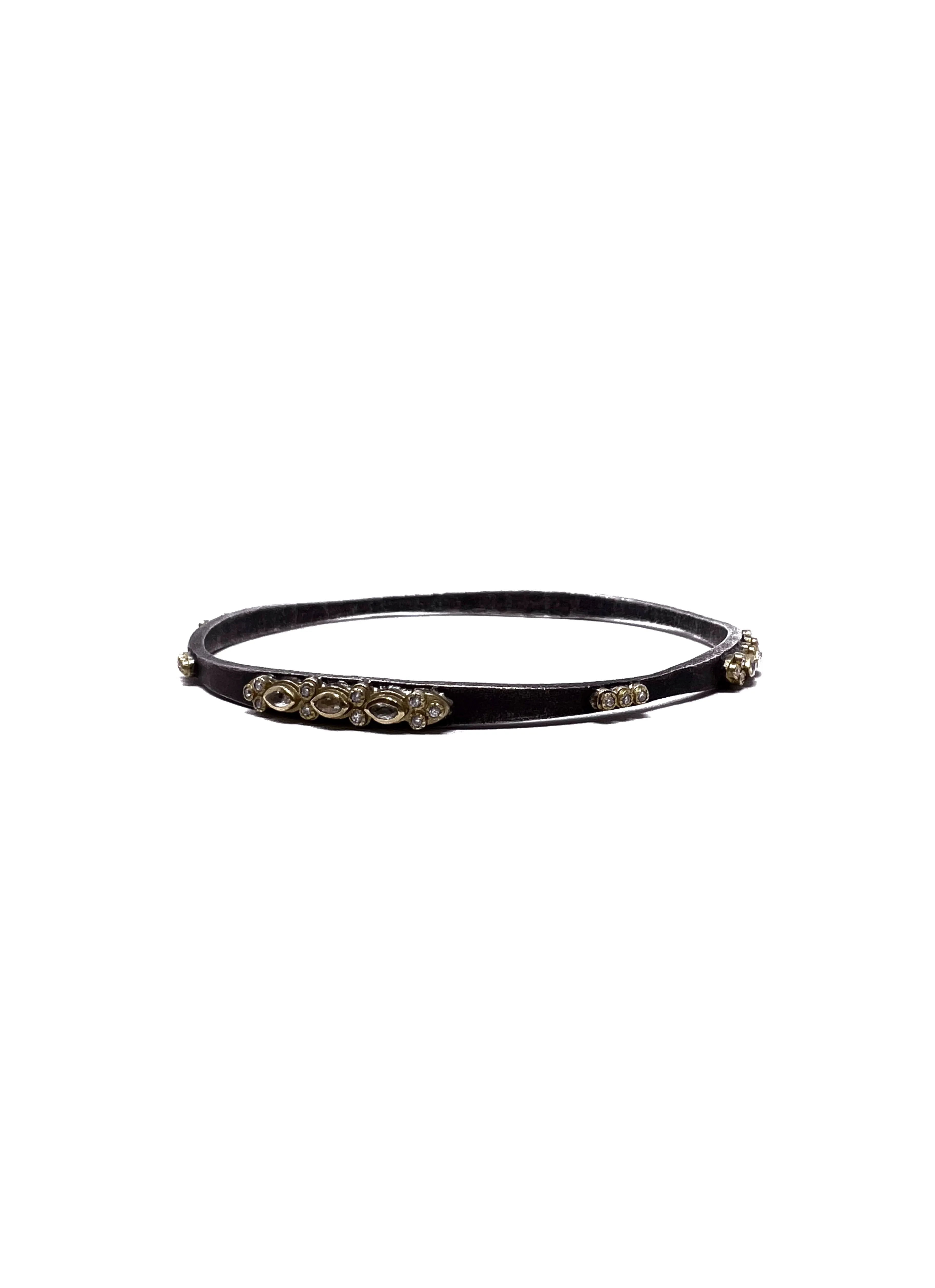 Armenta 18K Med White Sapphire & Diamond Textured Oxidized SS Bangle